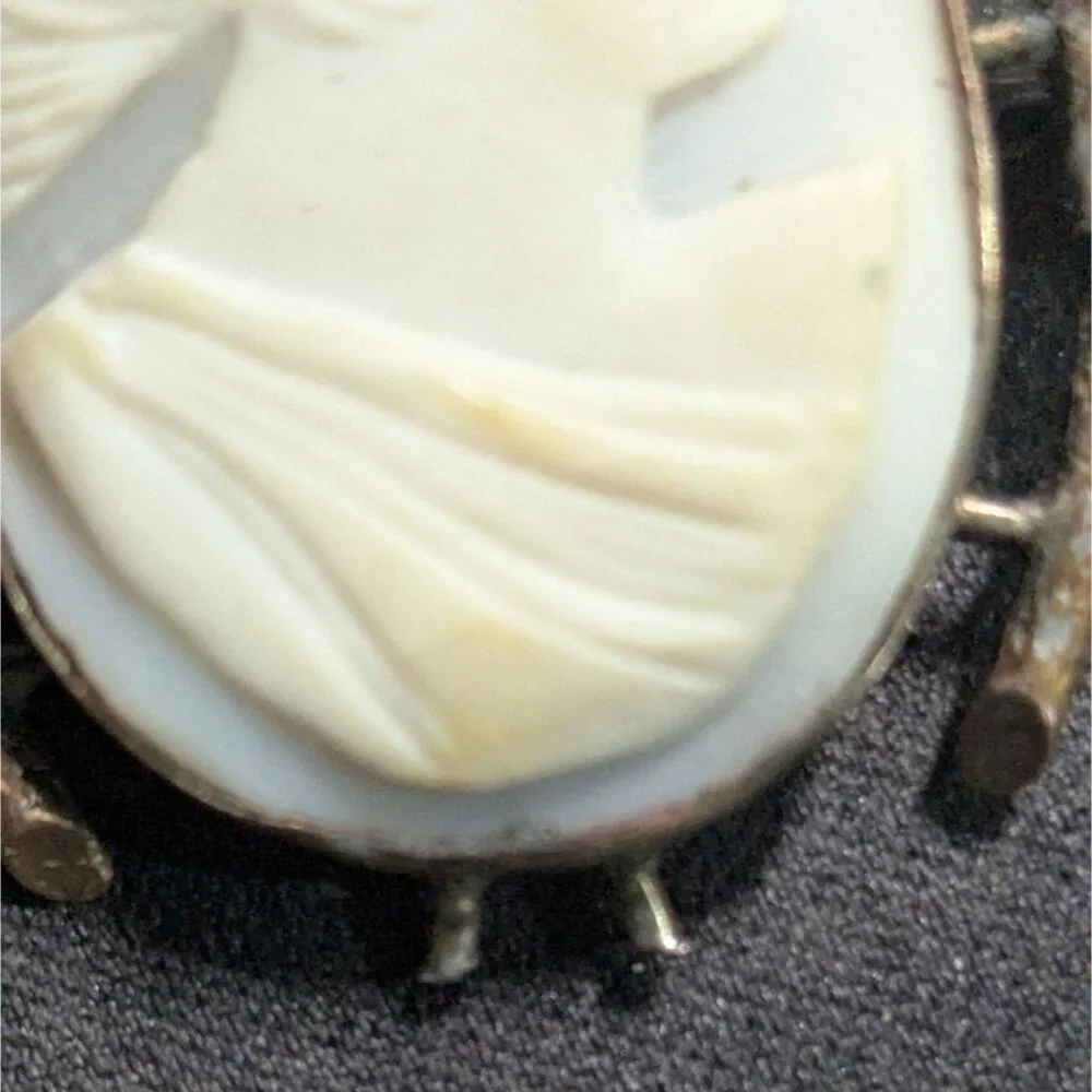 Antique Cameo Brooch Oval Profile Floral‎ Frame Design  Elegant Estate